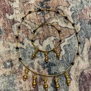 Elegant Gold and Black Beaded Necklace and Bracelet Set